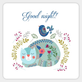 good night cute cat flower Sticker